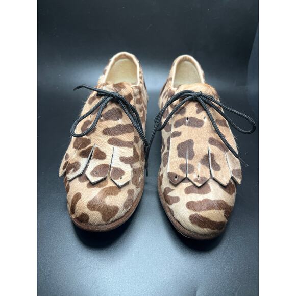 RARE Handmade Leopard Print Leather Sole Walter Genuin 7 Luxury Fur Golf Shoes - Picture 2 of 13